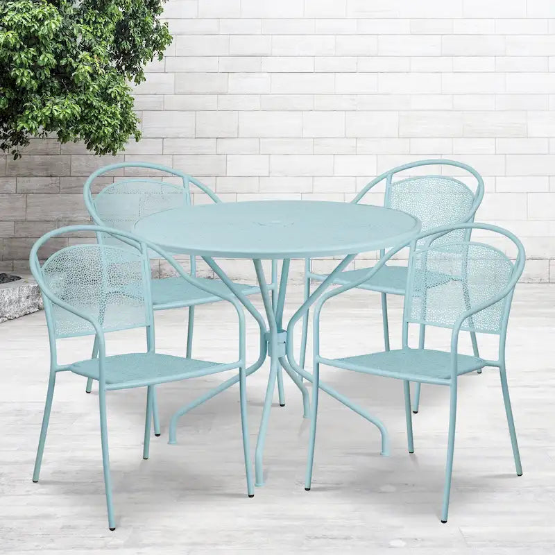 35.25-inch Round 5-piece Indoor/ Outdoor Steel Dining Set