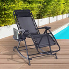 Outsunny Folding Zero Gravity Rocking Lounge Chair with Cup Holder Tray - Black