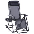 Outsunny Folding Zero Gravity Rocking Lounge Chair with Cup Holder Tray - Black
