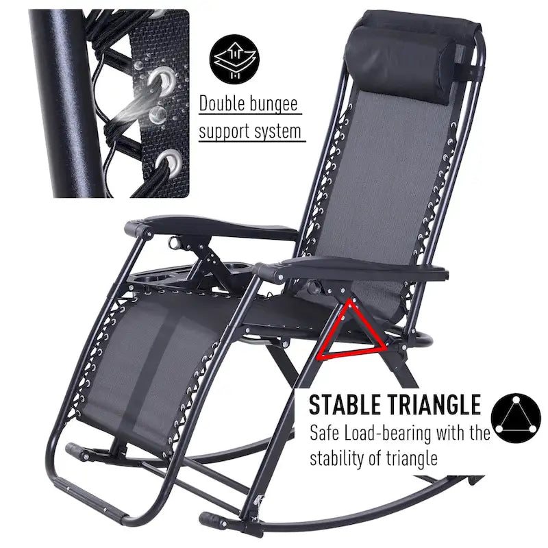 Outsunny Folding Zero Gravity Rocking Lounge Chair with Cup Holder Tray - Black