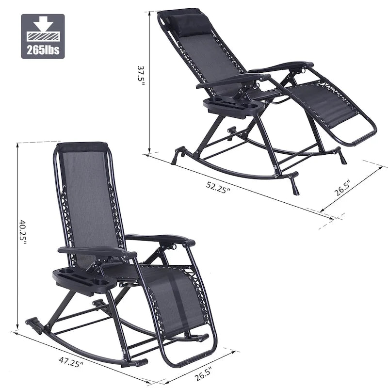 Outsunny Folding Zero Gravity Rocking Lounge Chair with Cup Holder Tray - Black