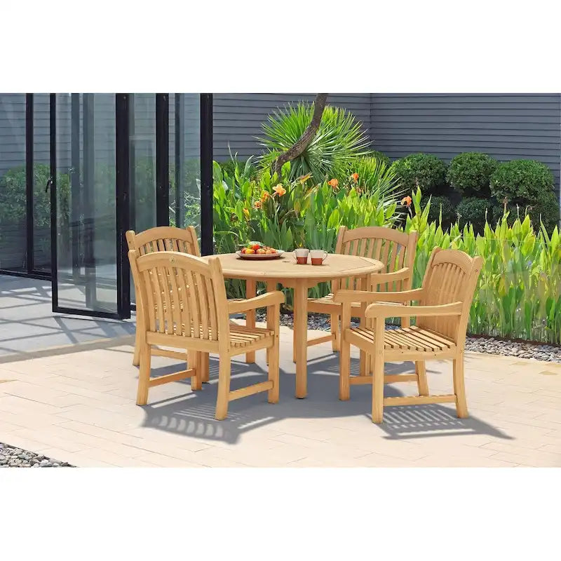 5-piece Round Wood Outdoor Dining Set - 5 Piece