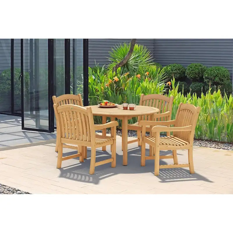 5-piece Round Wood Outdoor Dining Set - 5 Piece