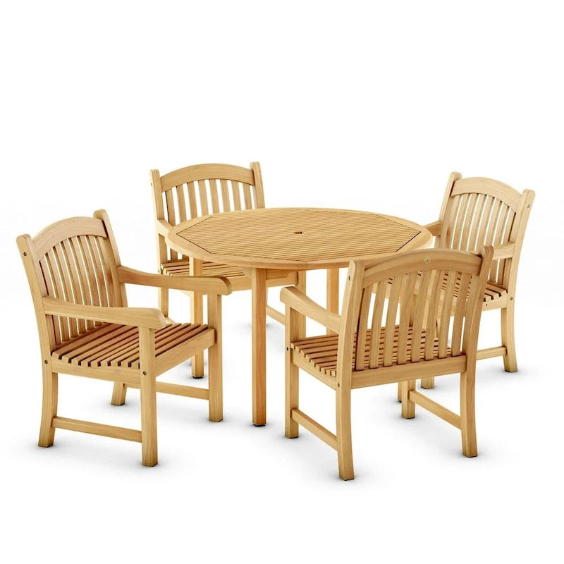 5-piece Round Wood Outdoor Dining Set - 5 Piece