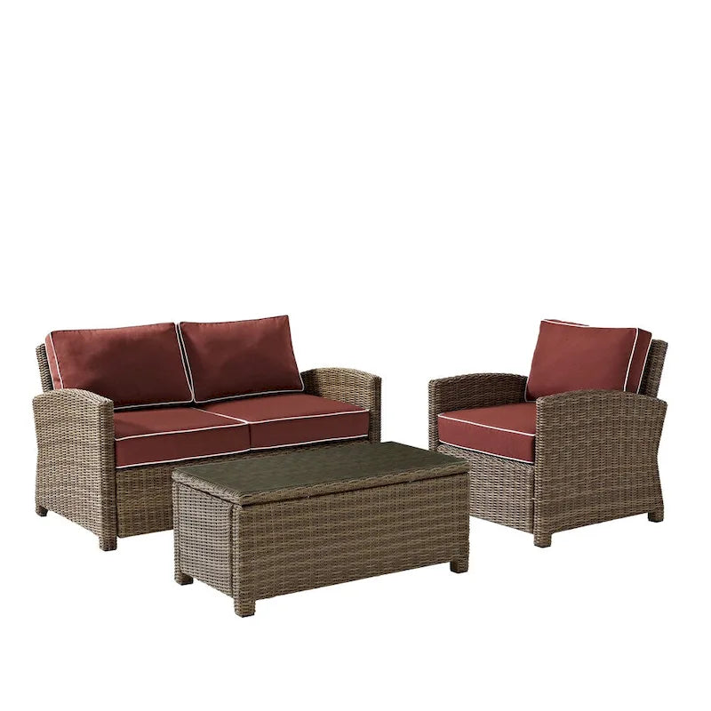 Bradenton Outdoor Wicker 3-Piece Seating Set with Sangria Cushions