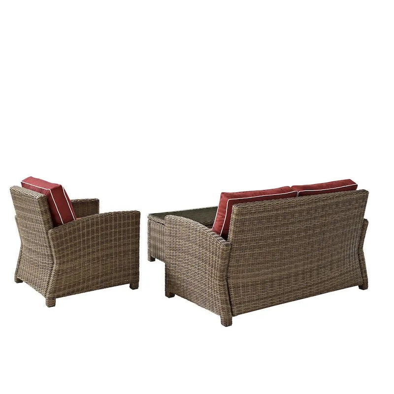 Crosley Bradenton Outdoor Wicker 3-Piece Seating Set with Sangria Cushions