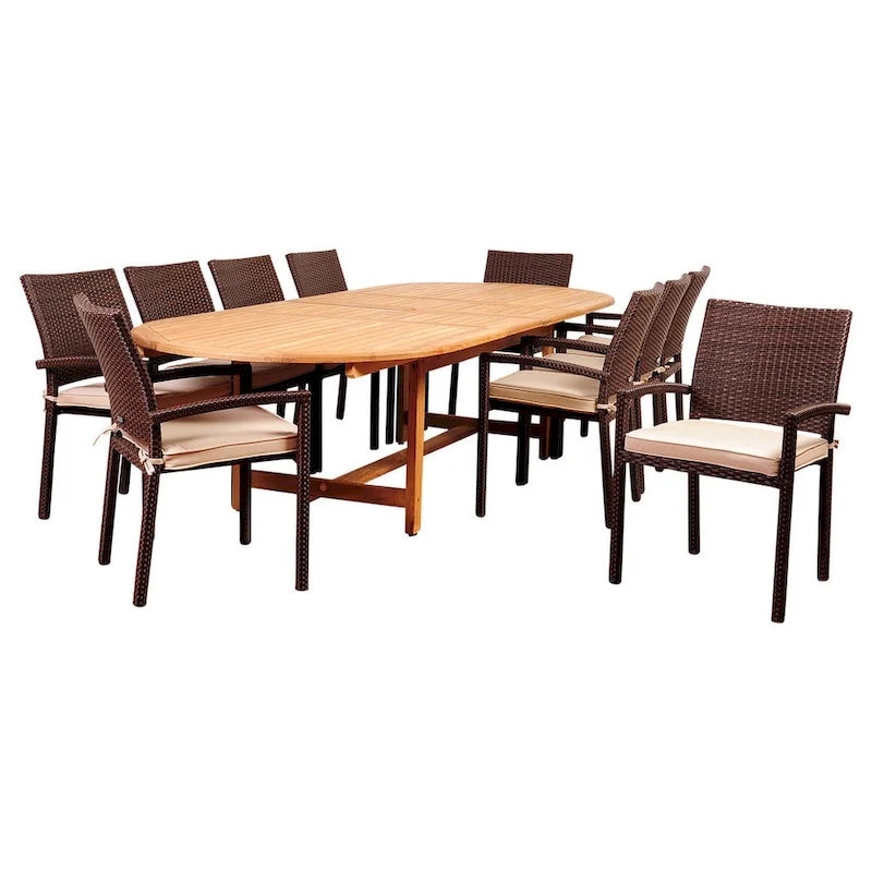 Amazonia Teak 11-piece Extendable Patio Dining Set with Cushions - 11 Piece