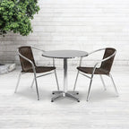 27.5 Round Aluminum Indoor-Outdoor Table Set with 2 Rattan Chairs - 27.5W x 27.5D x 27.5H - 27.5W x 27.5D x 27.5H