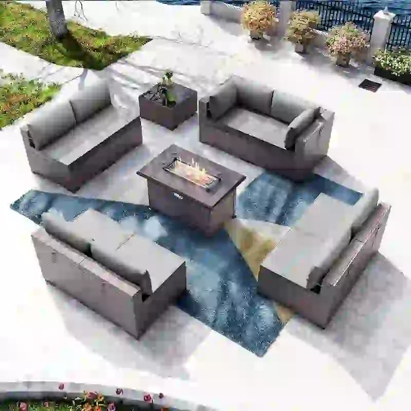 Kullavik 10 Pieces Outdoor Patio Furniture Set with Fire Pit Table