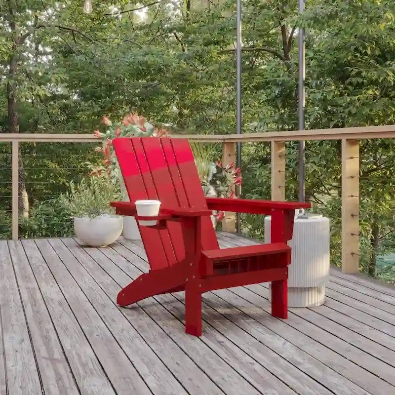 Commercial Grade All-Weather Adirondack Chair with Swiveling Cupholder