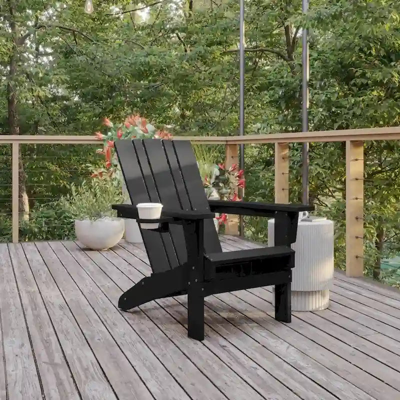 Commercial Grade All-Weather Adirondack Chair with Swiveling Cupholder