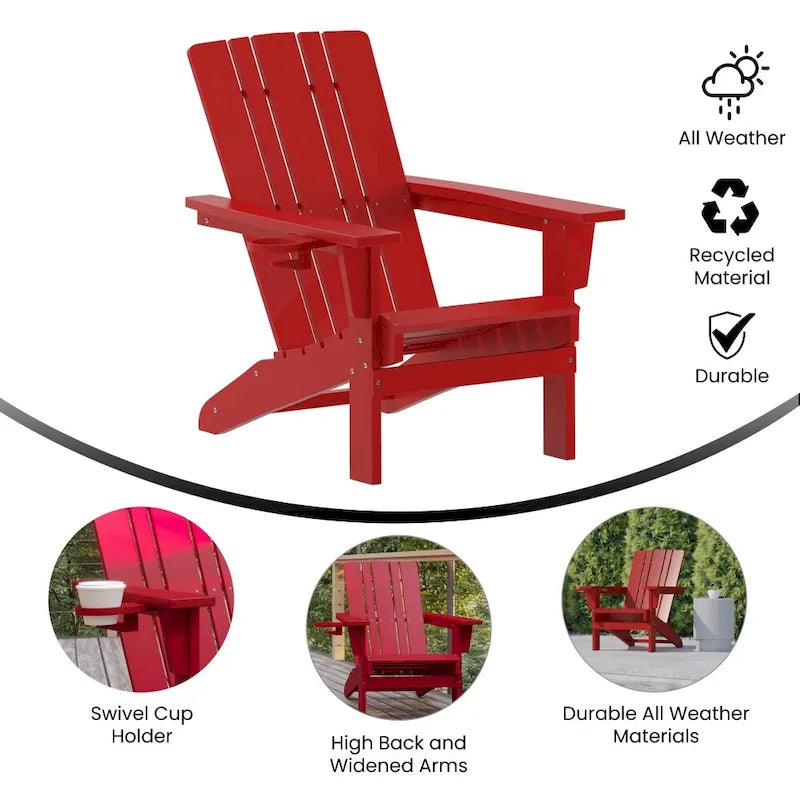 Commercial Grade All-Weather Adirondack Chair with Swiveling Cupholder