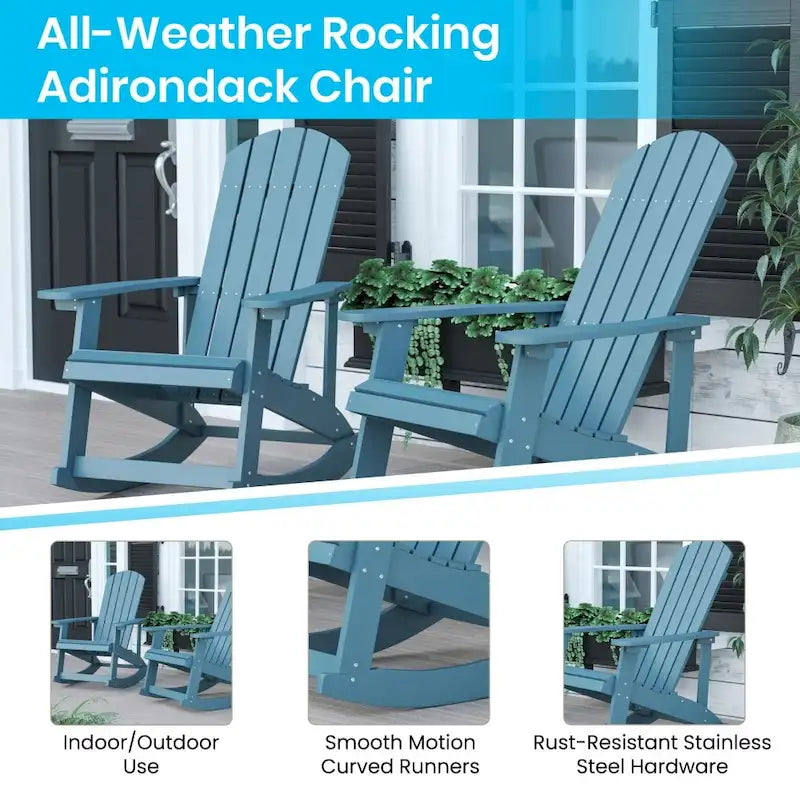 Adirondack Poly Resin Rocking Chairs for Indoor/Outdoor Use - 2 Pack