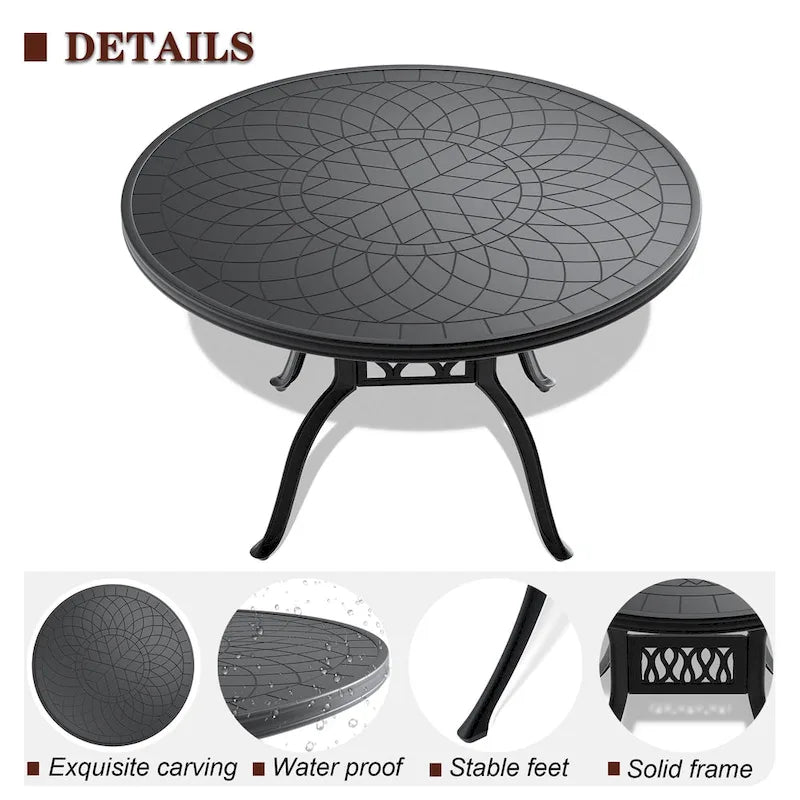 47.24-inch Cast Aluminum Patio Dining Round Table