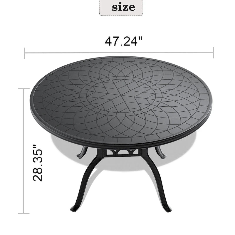 47.24-inch Cast Aluminum Patio Dining Round Table