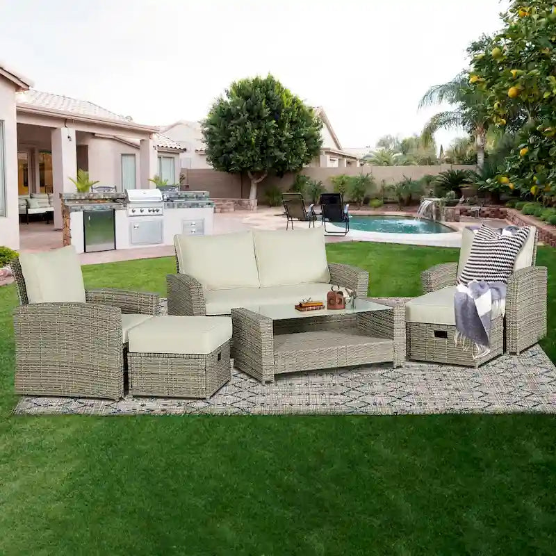 6-Piece Wicker Patio Conversation Set Seating Loveseat Sofa Chair--Clearance