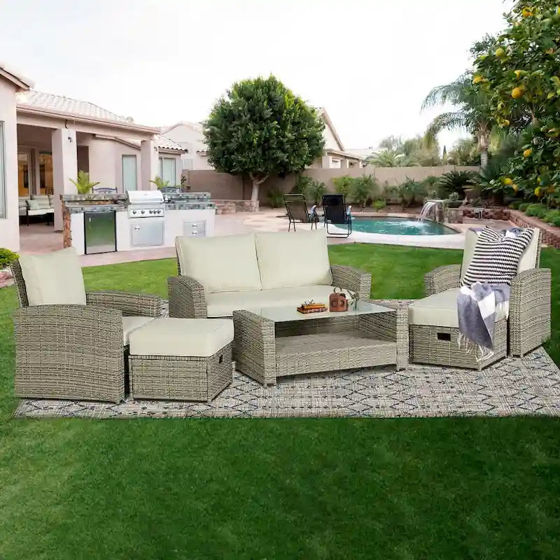 6-Piece Wicker Patio Conversation Set Seating Loveseat Sofa Chair--Clearance