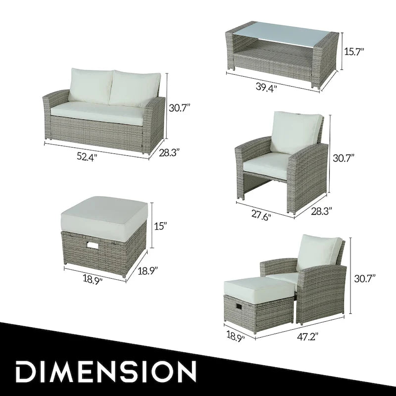 6-Piece Wicker Patio Conversation Set Seating Loveseat Sofa Chair--Clearance