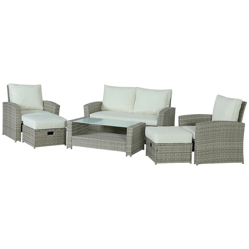 6-Piece Wicker Patio Conversation Set Seating Loveseat Sofa Chair--Clearance