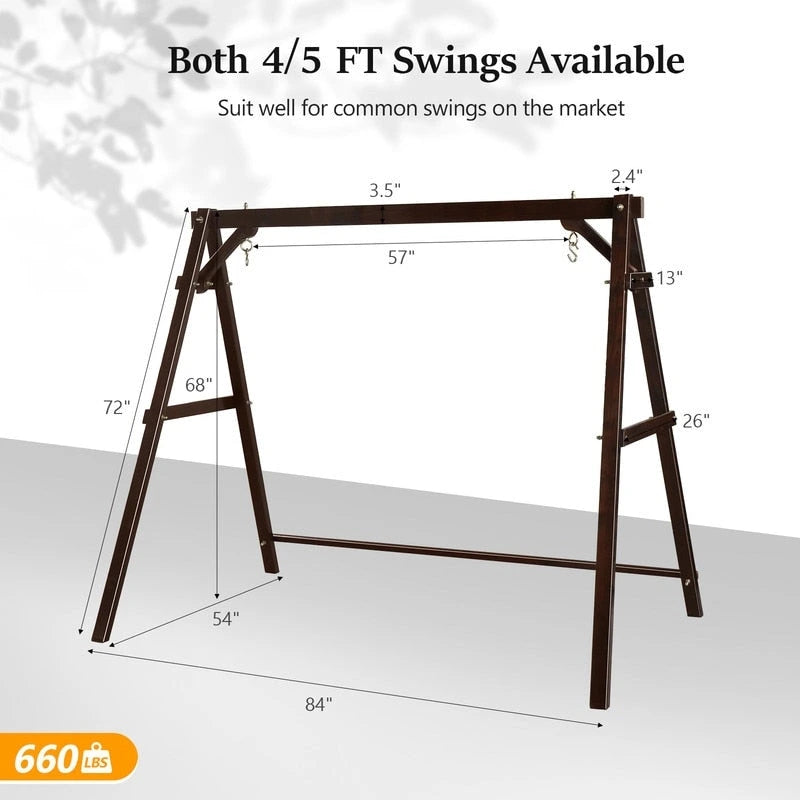 Carbonized Color Wood Swing Stand Suitable For 5ft Swing Chair - N/A