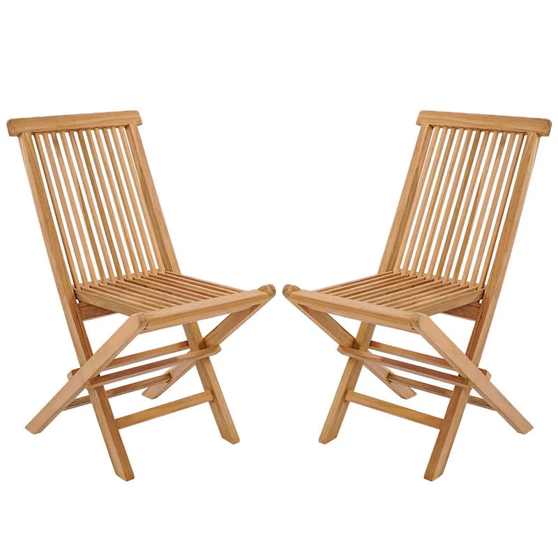 2 PCS Patio Folding Chair Indonesia Teak High Back Dining Slatted Seat Portable