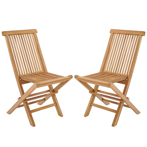 2 PCS Patio Folding Chair Indonesia Teak High Back Dining Slatted Seat Portable