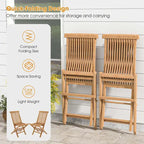 2 PCS Patio Folding Chair Indonesia Teak High Back Dining Slatted Seat Portable
