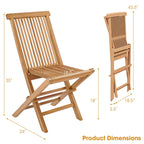 2 PCS Patio Folding Chair Indonesia Teak High Back Dining Slatted Seat Portable