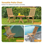 2 PCS Patio Folding Chair Indonesia Teak High Back Dining Slatted Seat Portable