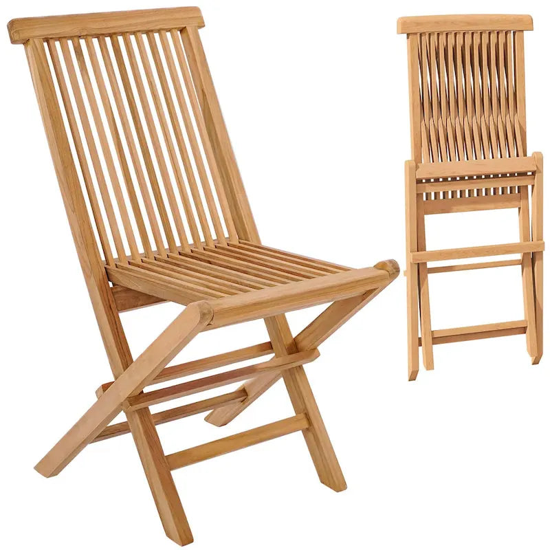 2 PCS Patio Folding Chair Indonesia Teak High Back Dining Slatted Seat Portable