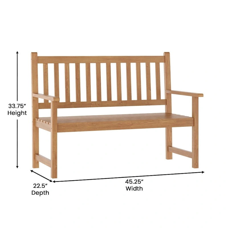 Solid Acacia Wood Indoor/Outdoor Patio Bench/Slatted Loveseat for 2