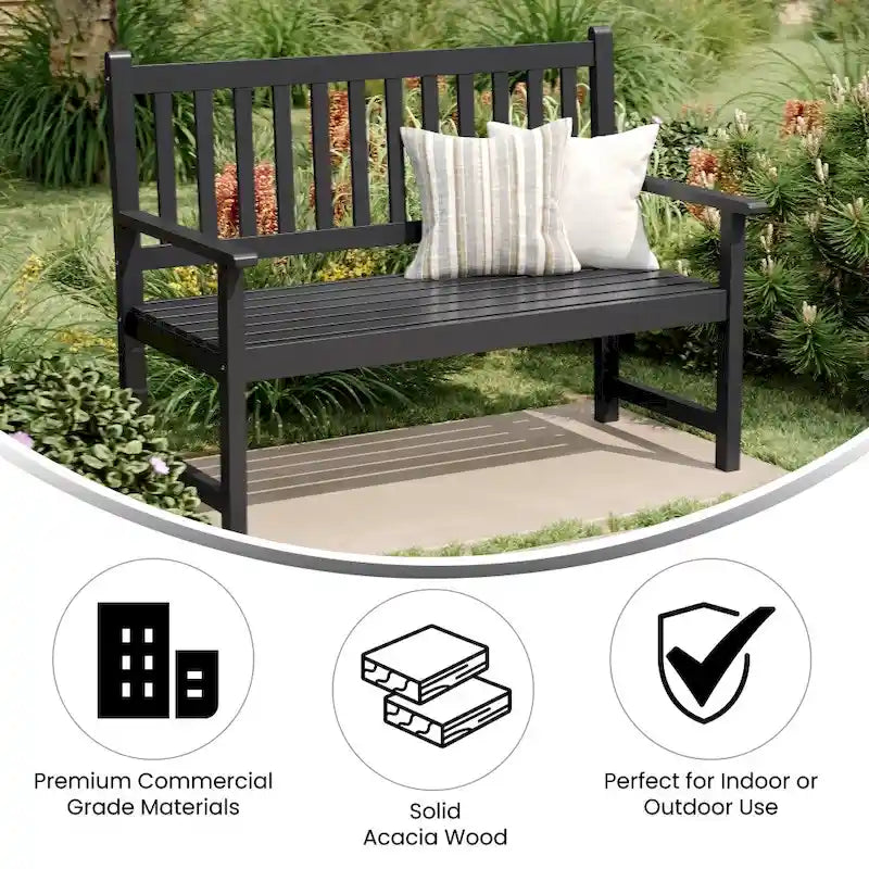 Solid Acacia Wood Indoor/Outdoor Patio Bench/Slatted Loveseat for 2