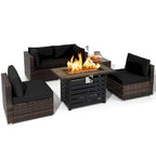Costway 6PCS Patio Rattan Furniture Set 42 Fire Pit Table Cover Sofa - See Details