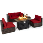 Costway 6PCS Patio Rattan Furniture Set 42 Fire Pit Table Cover Sofa - See Details