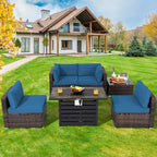Costway 6PCS Patio Rattan Furniture Set 42 Fire Pit Table Cover Sofa - See Details