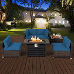 Costway 6PCS Patio Rattan Furniture Set 42 Fire Pit Table Cover Sofa - See Details