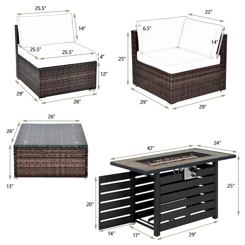 Costway 6PCS Patio Rattan Furniture Set 42 Fire Pit Table Cover Sofa - See Details