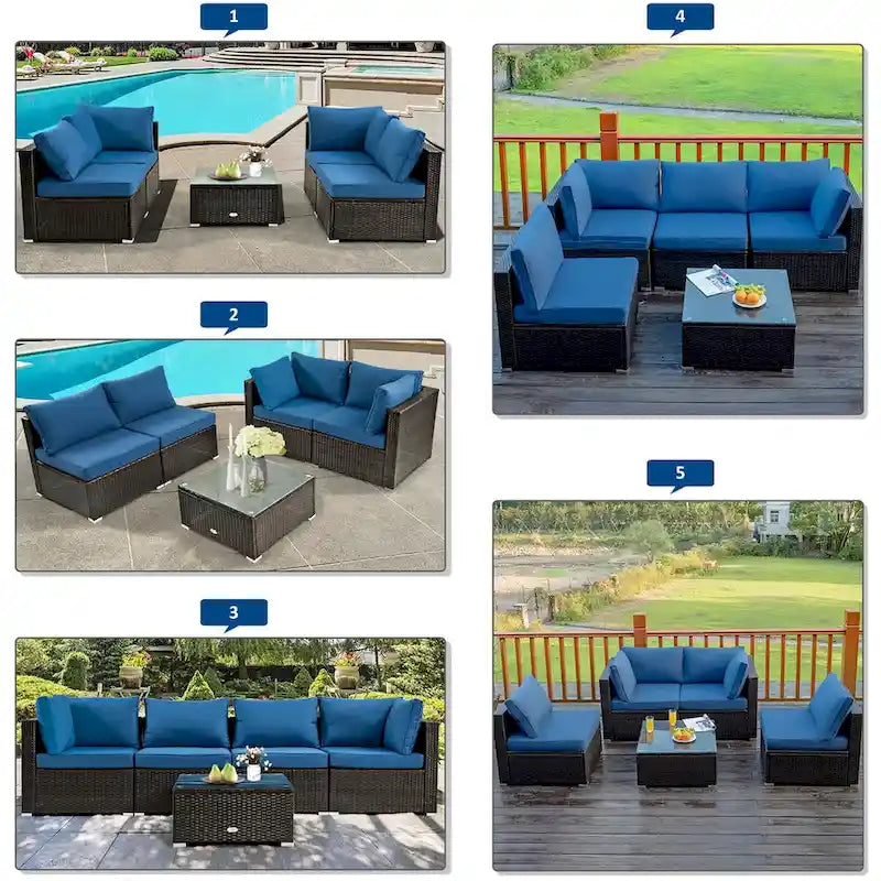 Costway 6PCS Patio Rattan Furniture Set 42 Fire Pit Table Cover Sofa - See Details