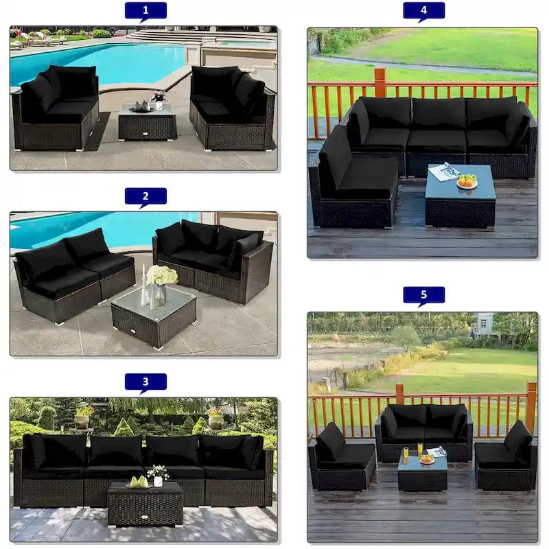 Costway 6PCS Patio Rattan Furniture Set 42 Fire Pit Table Cover Sofa - See Details