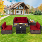 Costway 6PCS Patio Rattan Furniture Set 42 Fire Pit Table Cover Sofa - See Details