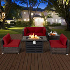 Costway 6PCS Patio Rattan Furniture Set 42 Fire Pit Table Cover Sofa - See Details
