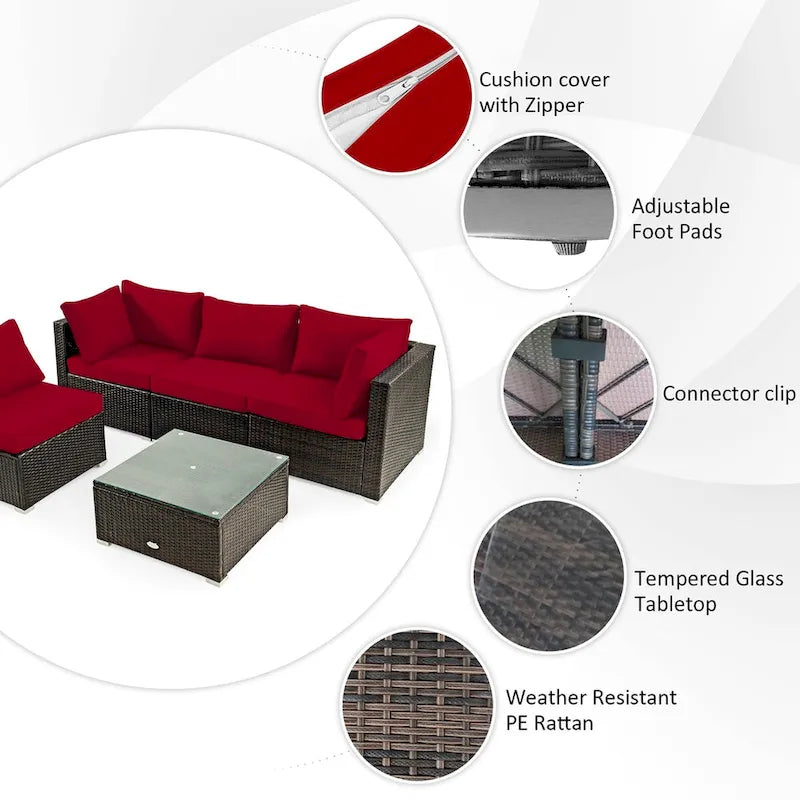 Costway 6PCS Patio Rattan Furniture Set 42 Fire Pit Table Cover Sofa - See Details