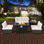 Costway 6PCS Patio Rattan Furniture Set 42 Fire Pit Table Cover Sofa - See Details