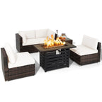 Costway 6PCS Patio Rattan Furniture Set 42 Fire Pit Table Cover Sofa - See Details