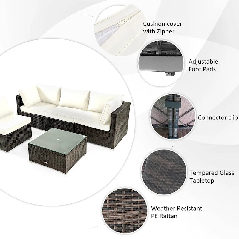 Costway 6PCS Patio Rattan Furniture Set 42 Fire Pit Table Cover Sofa - See Details