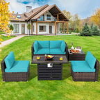 Costway 6PCS Patio Rattan Furniture Set 42 Fire Pit Table Cover Sofa - See Details