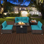 Costway 6PCS Patio Rattan Furniture Set 42 Fire Pit Table Cover Sofa - See Details