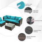 Costway 6PCS Patio Rattan Furniture Set 42 Fire Pit Table Cover Sofa - See Details