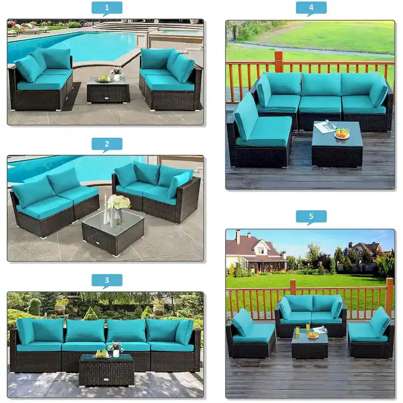 Costway 6PCS Patio Rattan Furniture Set 42 Fire Pit Table Cover Sofa - See Details