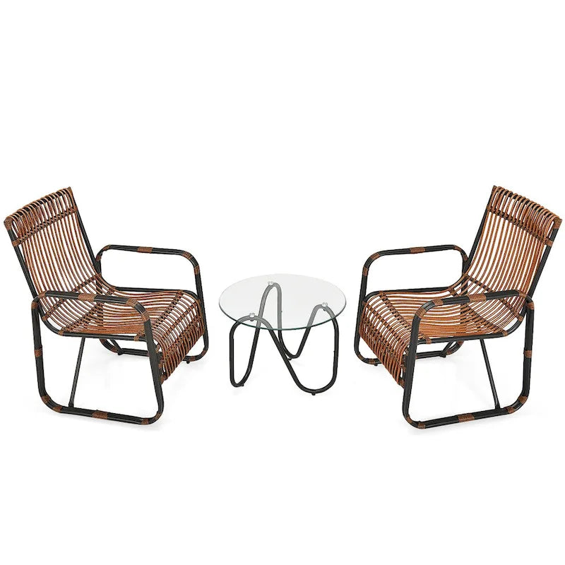 Gymax 3PCS Rattan Patio Conversation Set Bistro Furniture Set w/ Glass - See Details